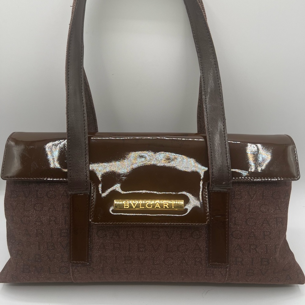 Bvlgari brown patent leather satchel bag gorgeous